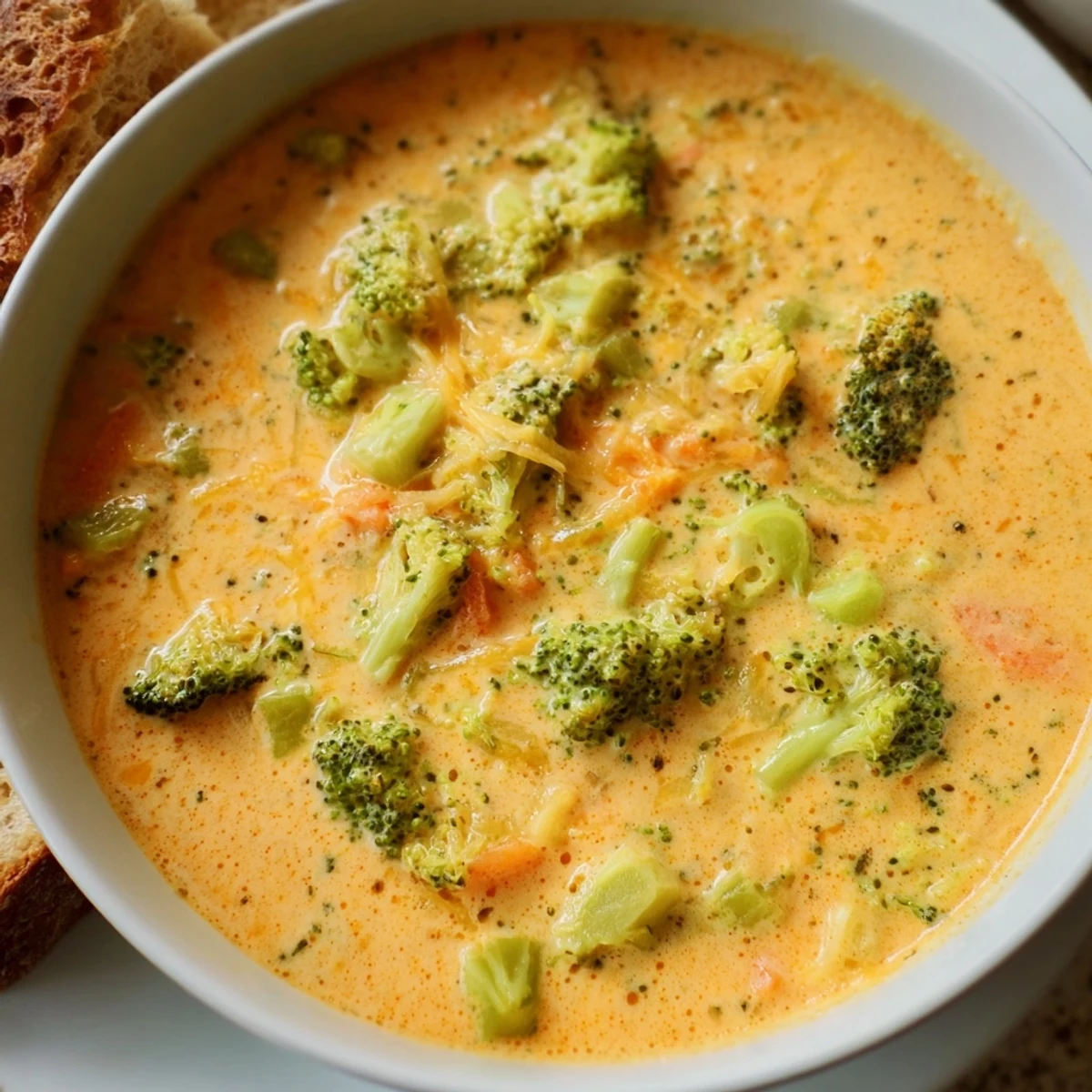 Rich and vibrant Creamy Broccoli Cheddar Soup, a hearty, cheesy soup with tender broccoli florets.