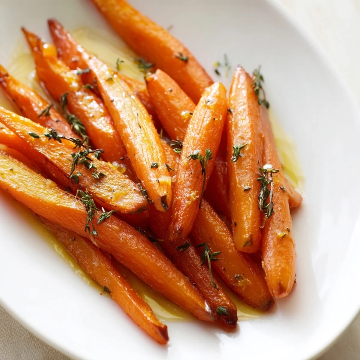 Golden-brown Roasted Carrots with Honey and Thyme, beautifully caramelized and ready to serve.