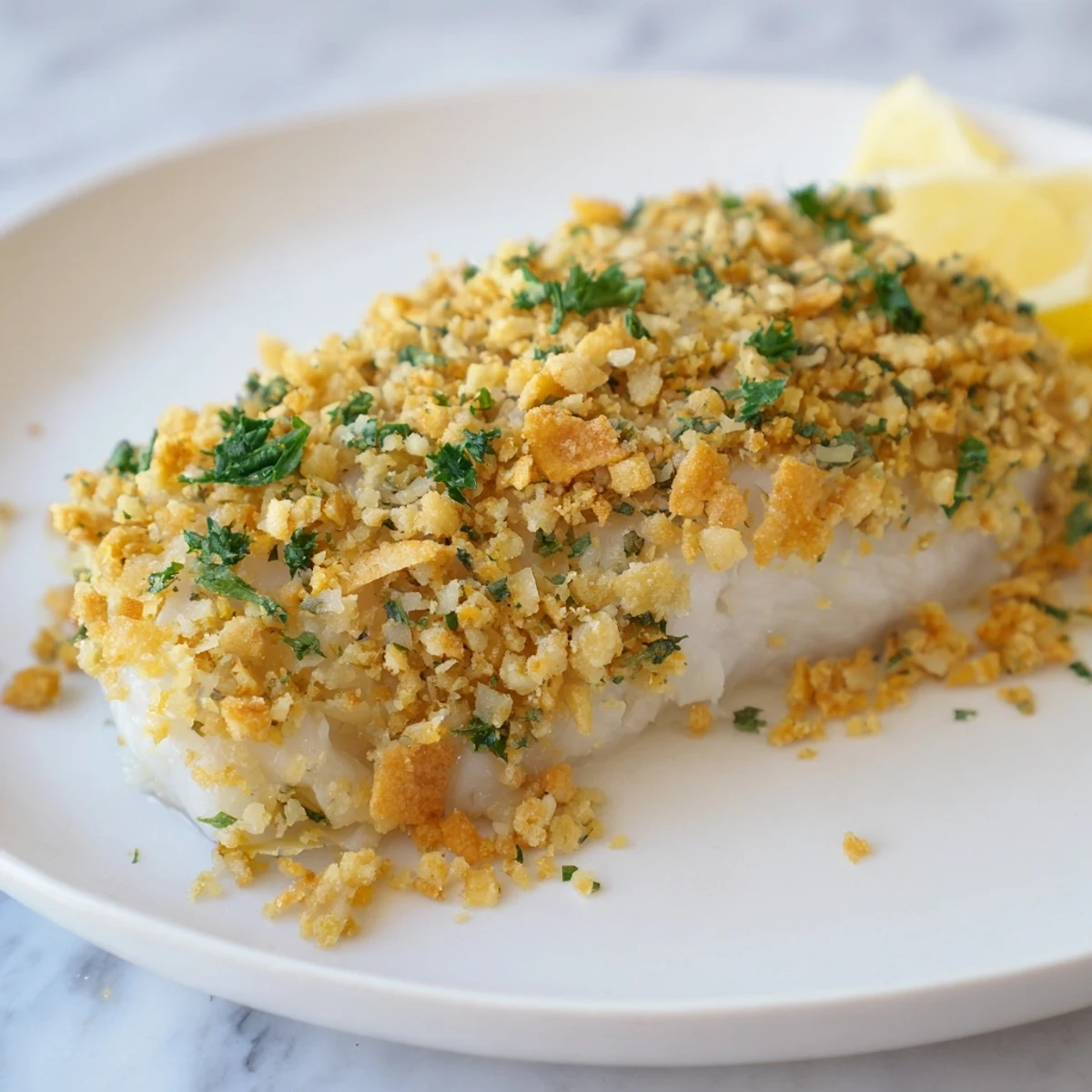Freshly baked Baked Cod with Cracker Crumb Topping, showing golden and flavorful results.