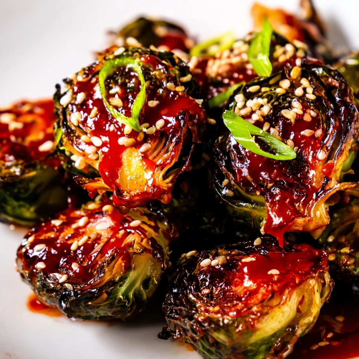 Tossing Roasted Brussels Sprouts with Honey Sriracha glaze creates a sticky, spicy, and sweet aroma in the kitchen.