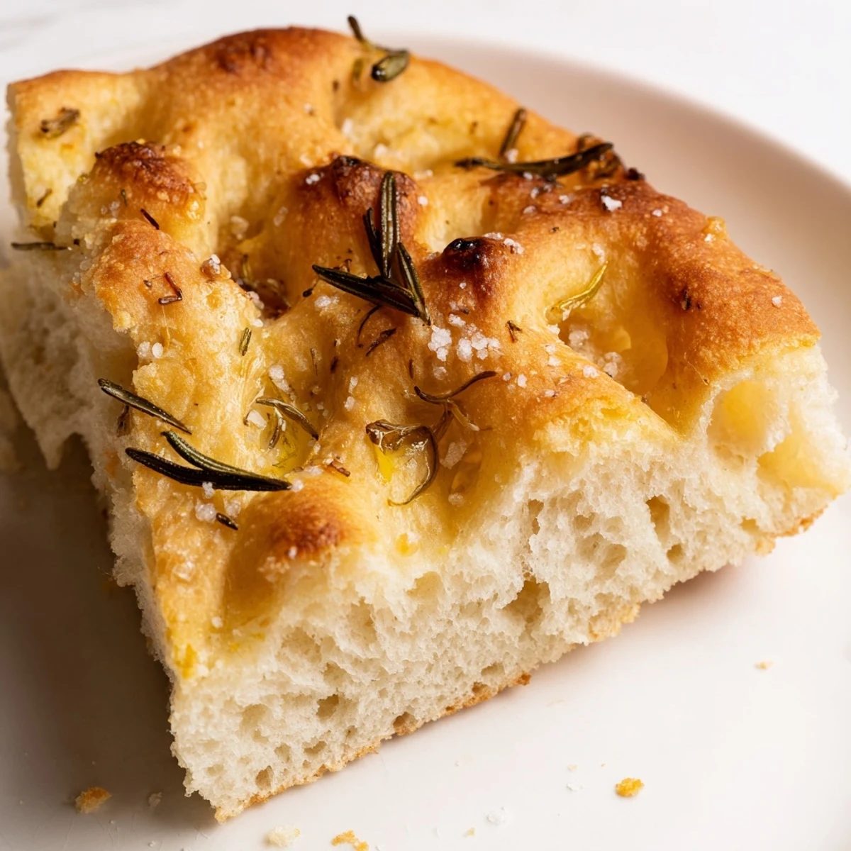 Freshly baked Garlic Herb Focaccia Bread with Rosemary in a rectangular pan, glistening with olive oil and aromatic herbs.