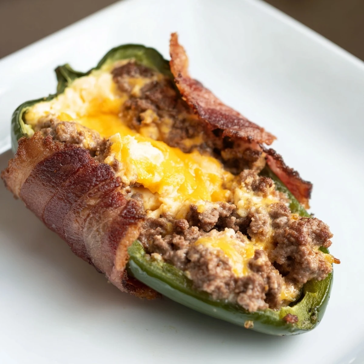 Spicy Jalapeno Poppers with Bacon Beef, baked golden-crisp and bursting with cheesy, smoky flavors for game day.