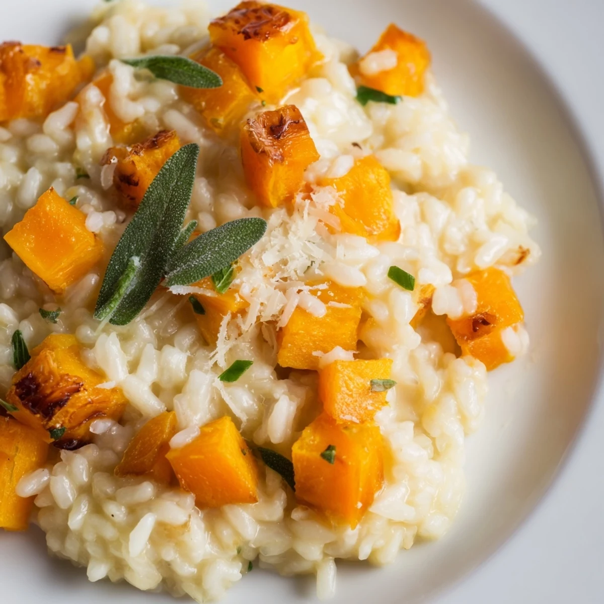 Hearty Roasted Butternut Squash Risotto with golden squash cubes folded into creamy Arborio rice.