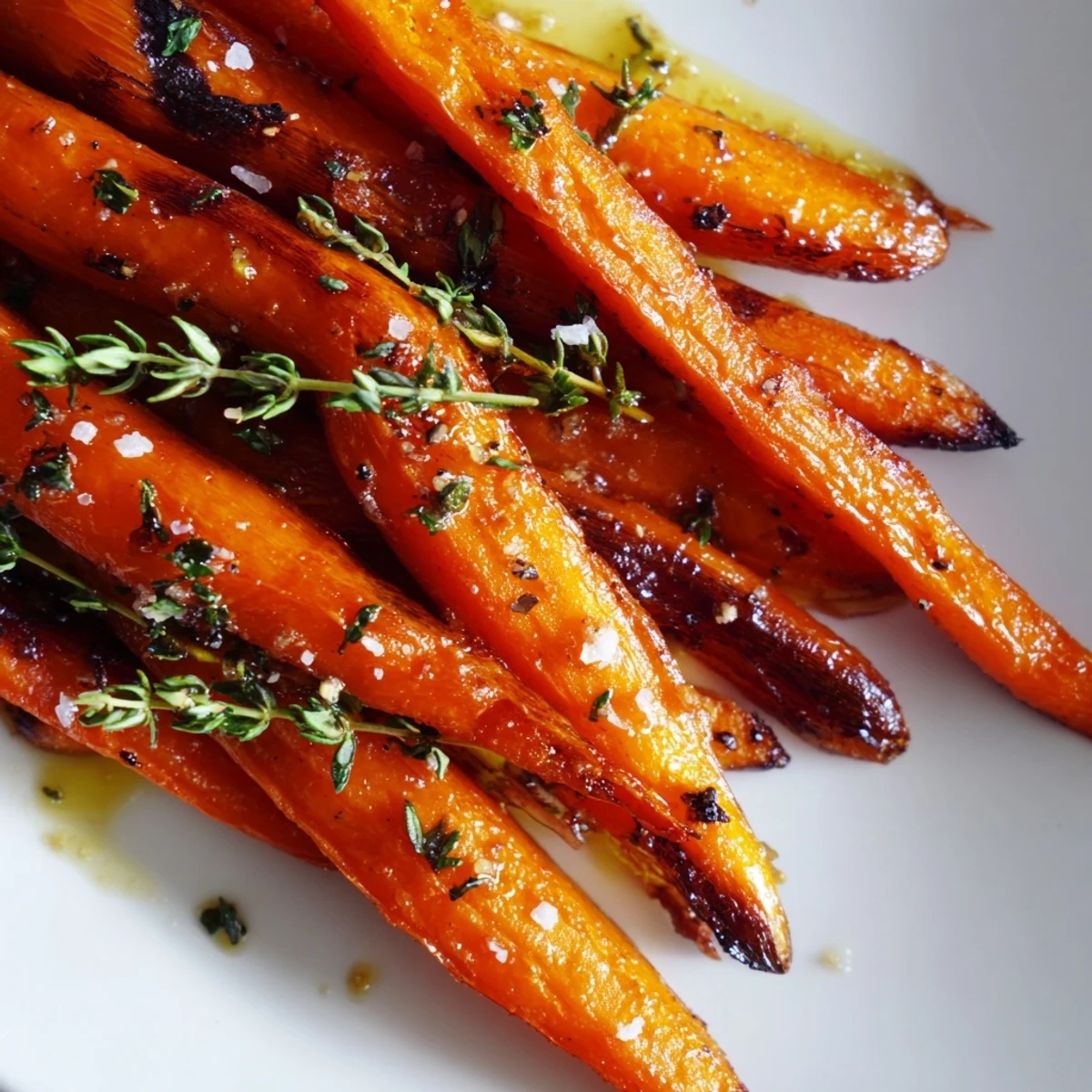 Golden roasted carrots with honey and thyme, lightly seasoned and served alongside a main course.