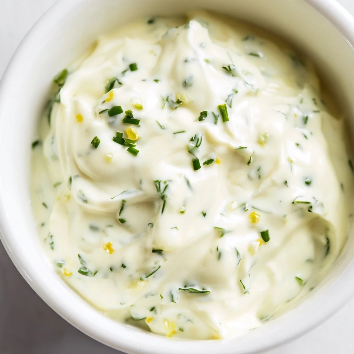 Drizzling Creamy Salad Dressing with Herbs over a fresh salad on a rustic wooden table.
