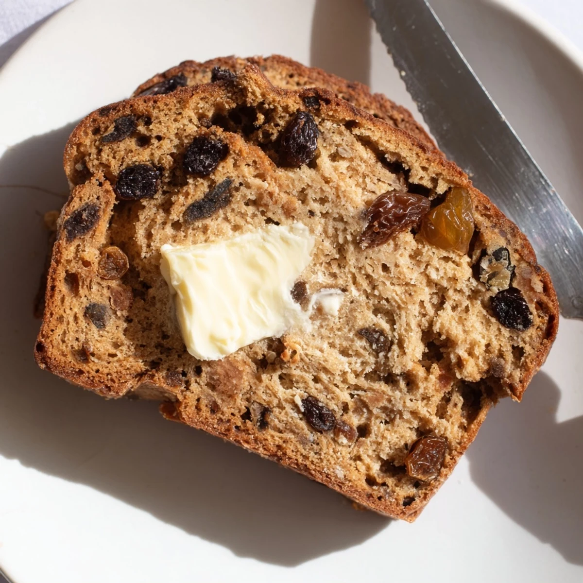 Golden brown Irish Barmbrack fruit bread loaf resting on a wire rack with vibrant orange zest notes.