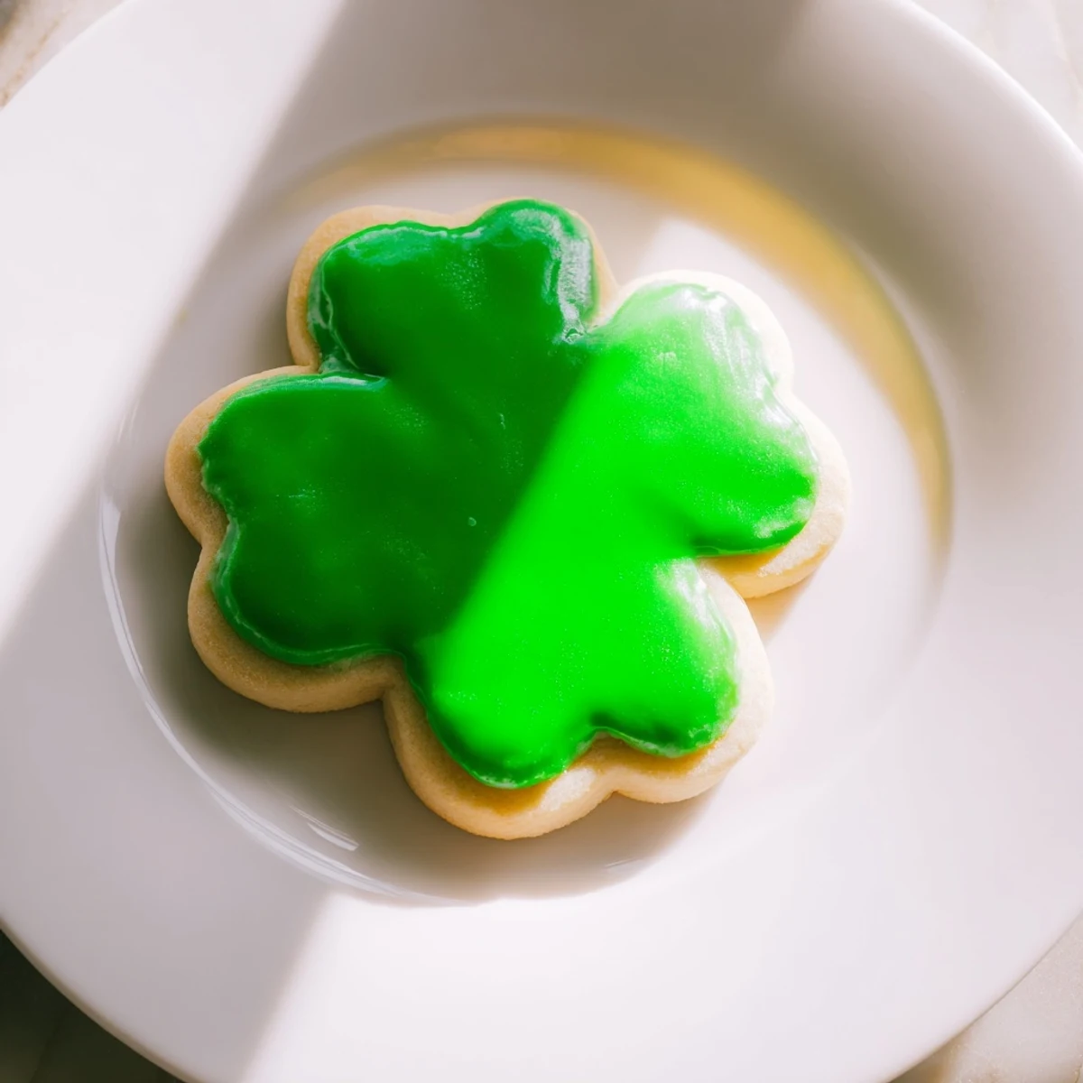 Shamrock Sugar Cookies with Green Icing on a cooling rack, with vibrant icing and sparkling sugar.