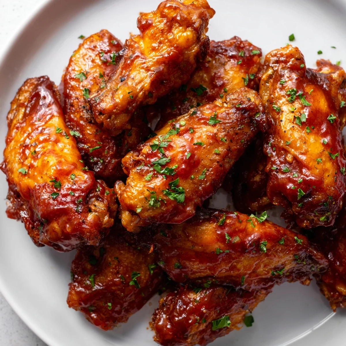 Juicy, smoky Big Game Wing Platter with BBQ sauce arranged on a platter with ranch dipping sauce for a party.