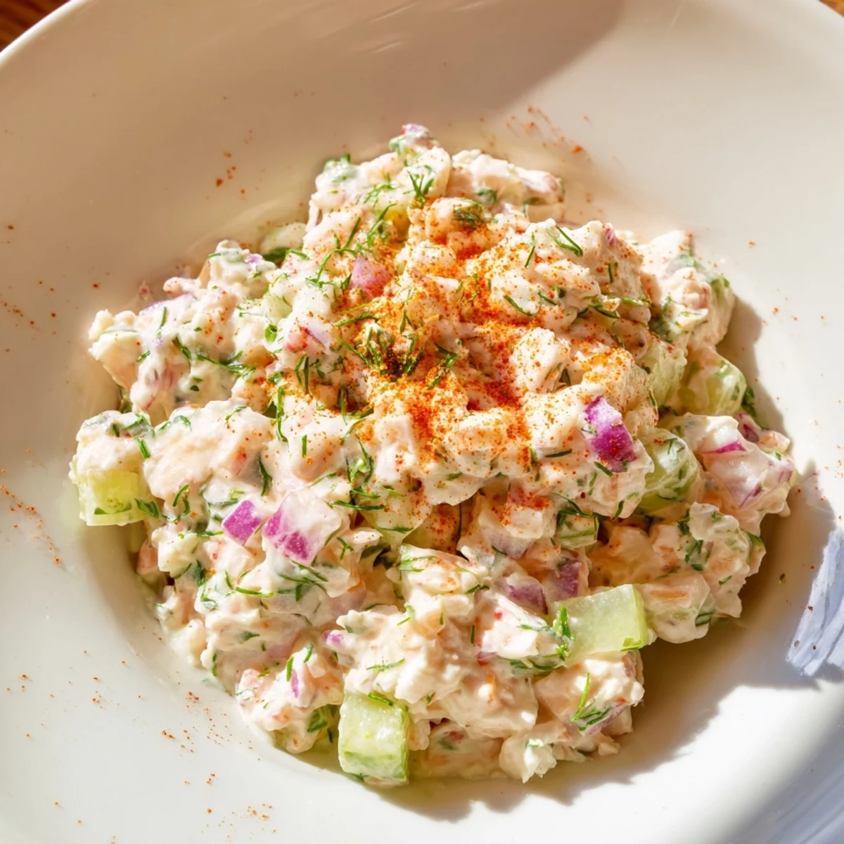 Creamy remoulade sauce with crab meat and fresh herbs in a serving bowl, garnished with parsley.