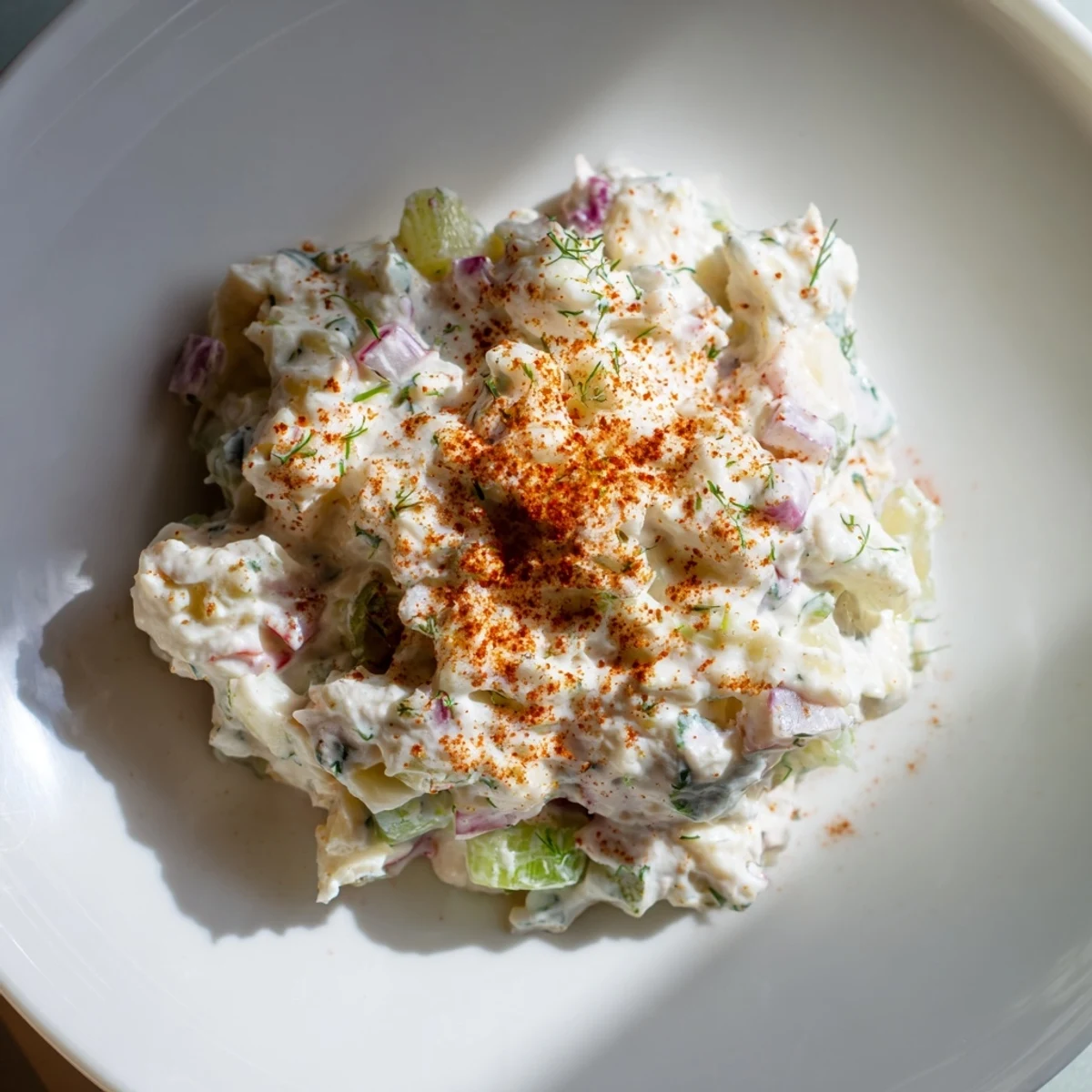 Remoulade sauce with crab meat and herbs on a platter with crackers, lemon wedges, and celery.