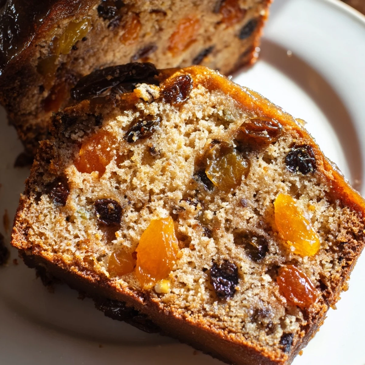 Golden crusted Irish Tea Cake with dried fruit and spices, resting on a cooling rack with visible specks of cinnamon and nutmeg.