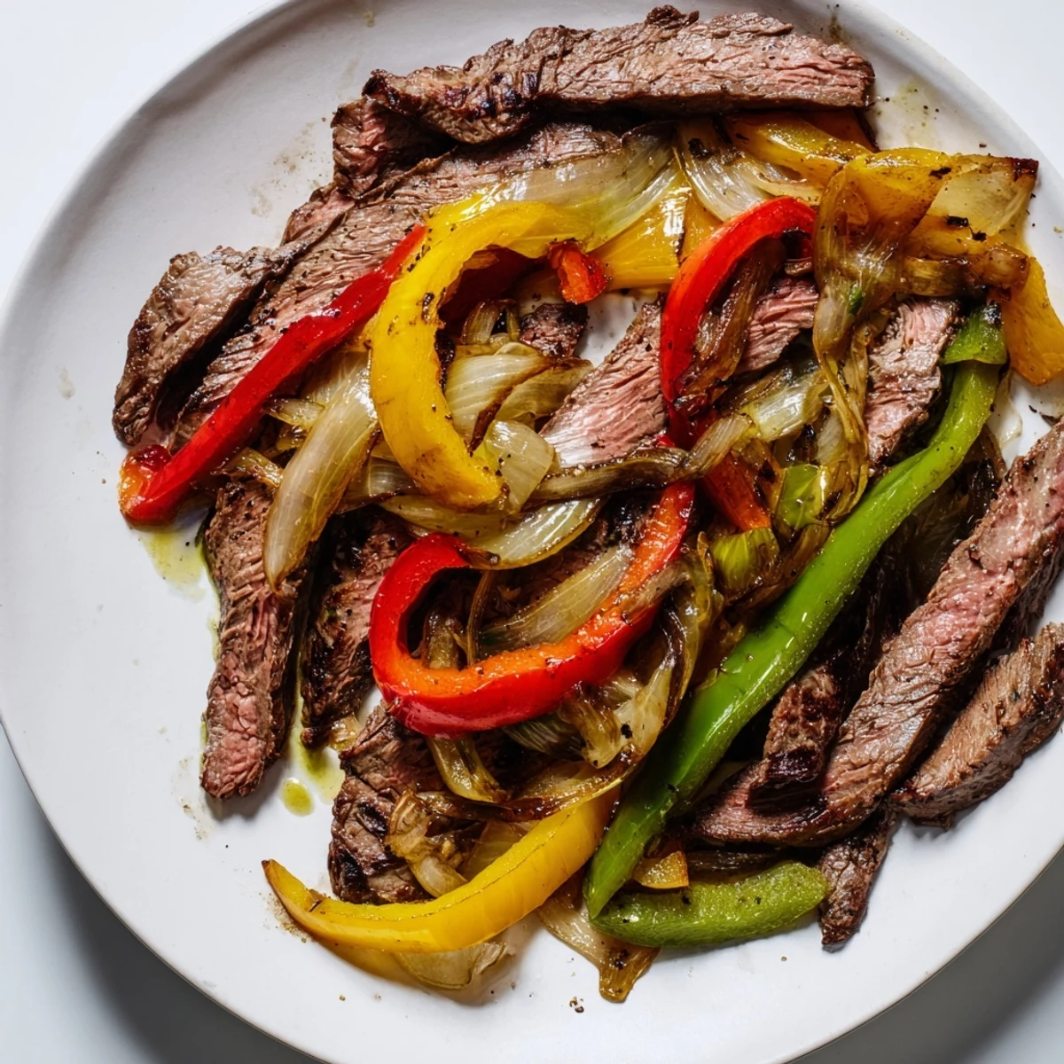 Sizzling beef fajitas with peppers and onions fill warm flour tortillas, garnished with fresh cilantro and lime wedges for a classic Tex-Mex dinner.
