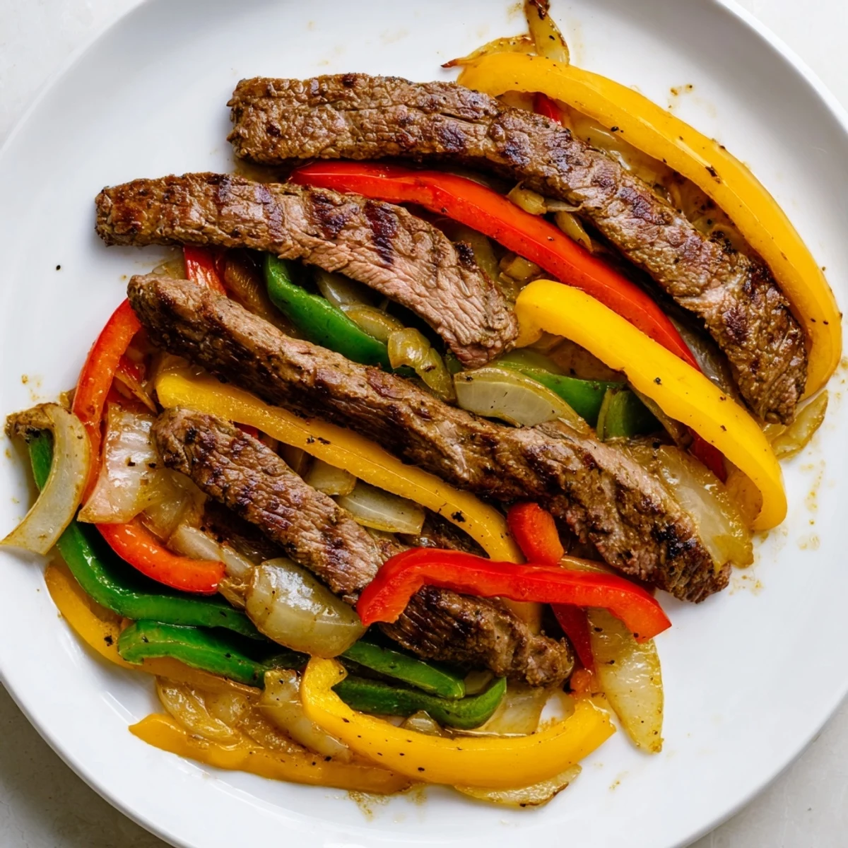 Savory beef fajitas with peppers and onions sizzling in a cast-iron skillet, perfect for a quick weeknight meal with your favorite toppings.
