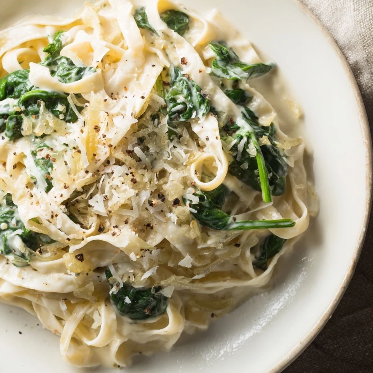 Creamy Spinach Pasta with Garlic Sauce served hot with fresh parsley, perfect for a weeknight vegetarian dinner.