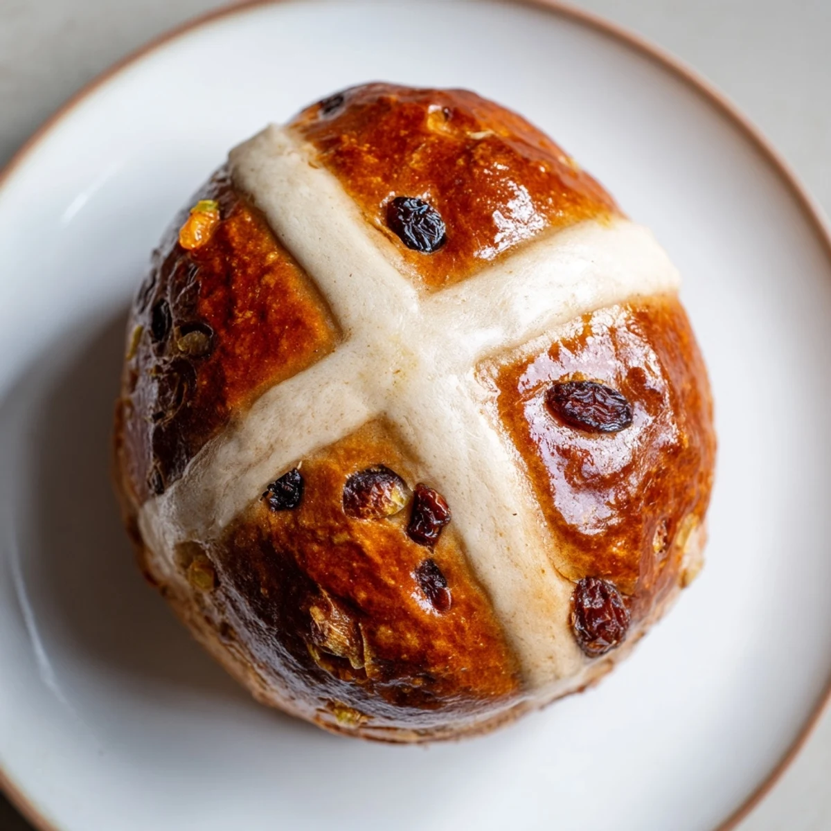 Freshly baked Easter Hot Cross Buns, soft and spiced, served warm with butter for a classic British treat.