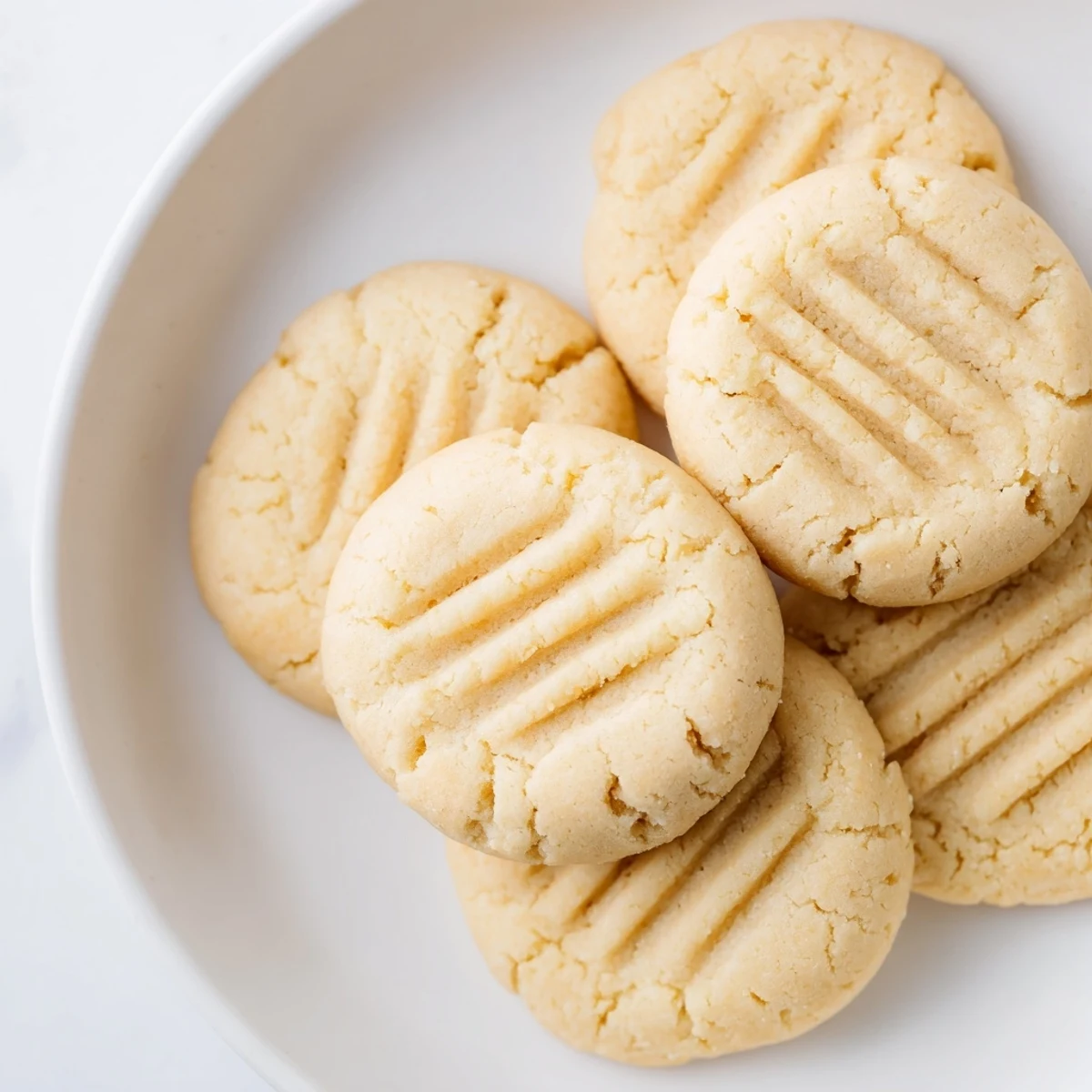 Stack of freshly baked Keto Butter Cookies, their buttery edges lightly golden, ready to be served with a glass of cold almond milk for a keto-friendly treat.