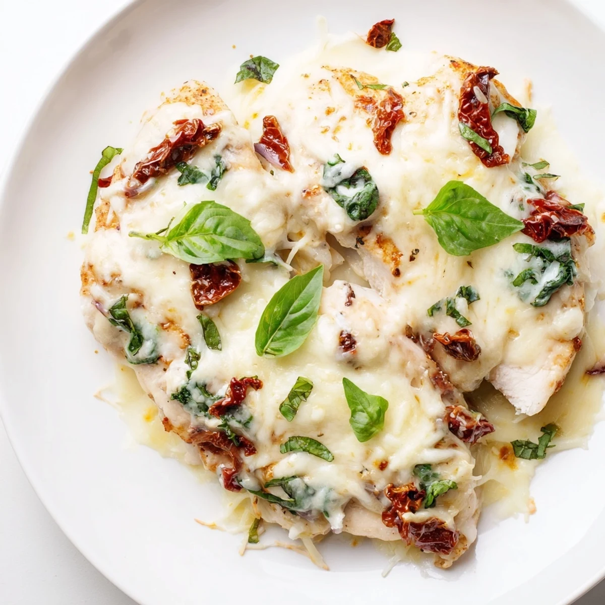Steam rises from the cheesy Marry Me Low Carb Chicken Casserole ready for a family dinner.