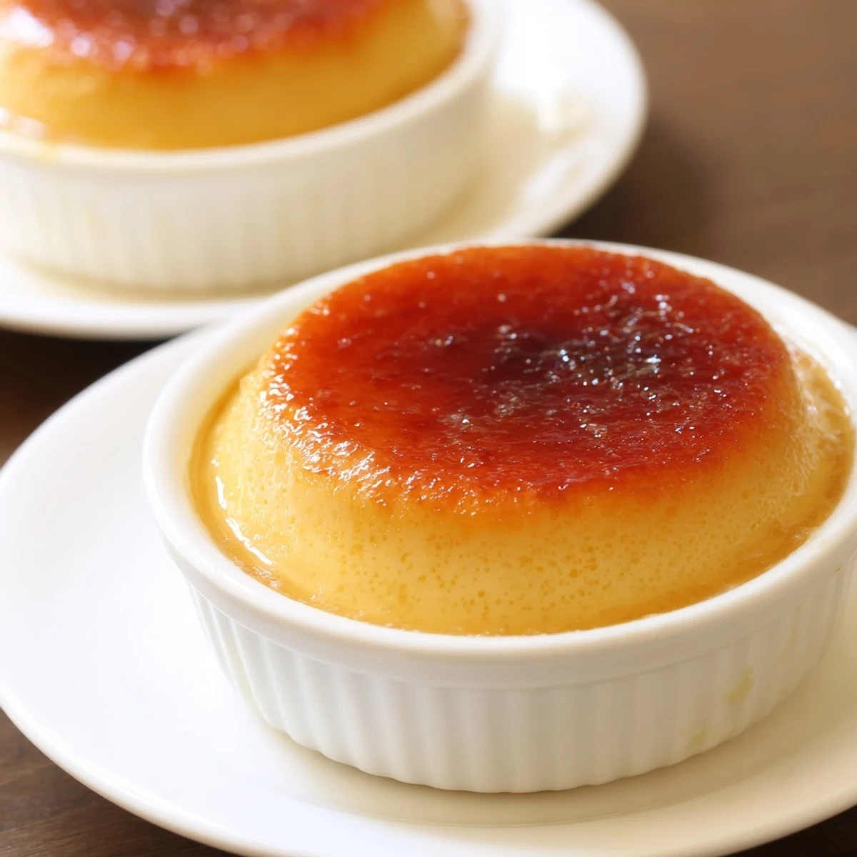 Golden-brown Classic Baked Milk Pudding emerges from the oven with a caramelized top, served warm in a rustic ramekin.