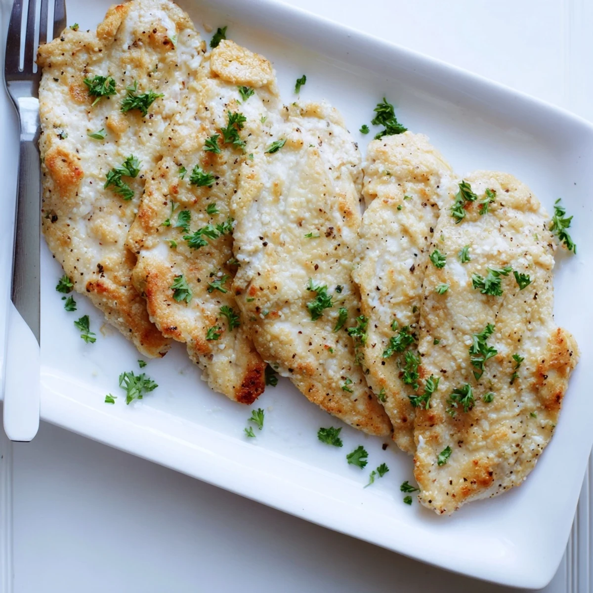 Juicy Melt In Your Mouth Chicken garnished with fresh parsley and ready to serve warm.