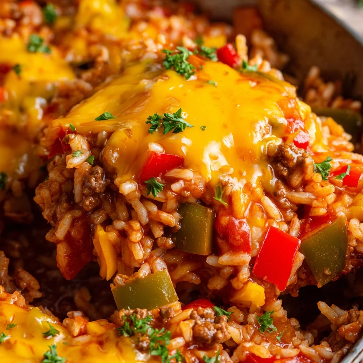 Family-style Unstuffed Pepper Skillet served steaming hot from the skillet, perfect for a quick weeknight dinner.