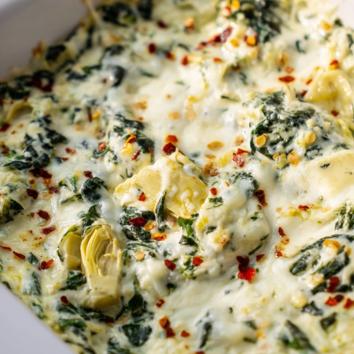 Creamy Spinach Artichoke Dip Ultimate Recipe bubbling from the oven, garnished with herbs and paired with crusty bread slices.