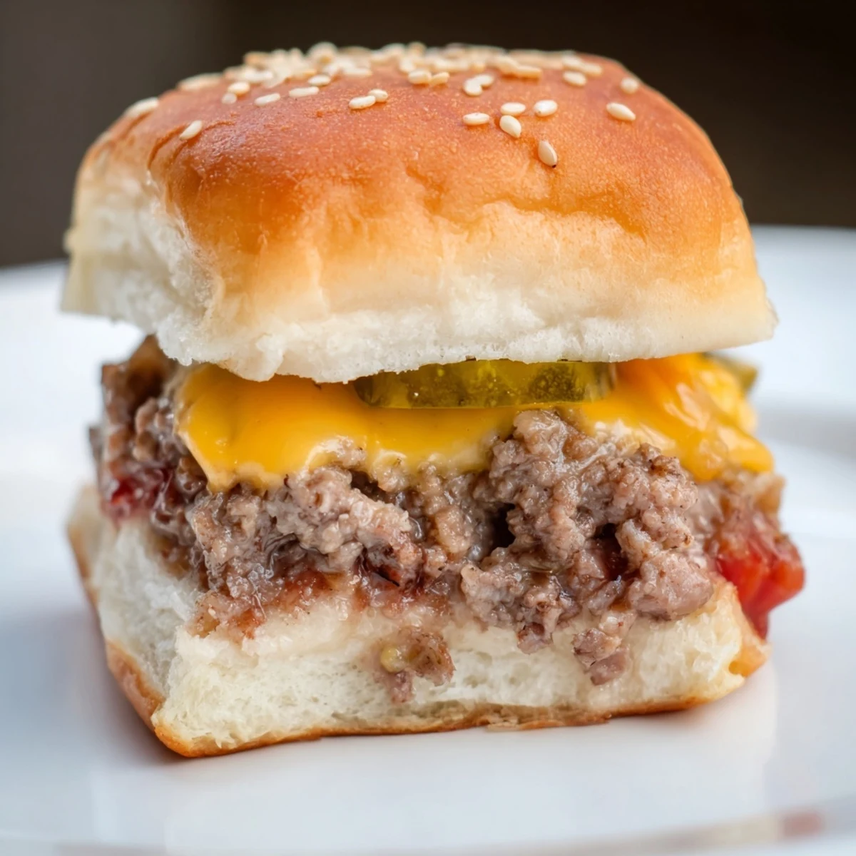 Freshly baked White Trash Sliders with pickles and onions, ready for game day parties.