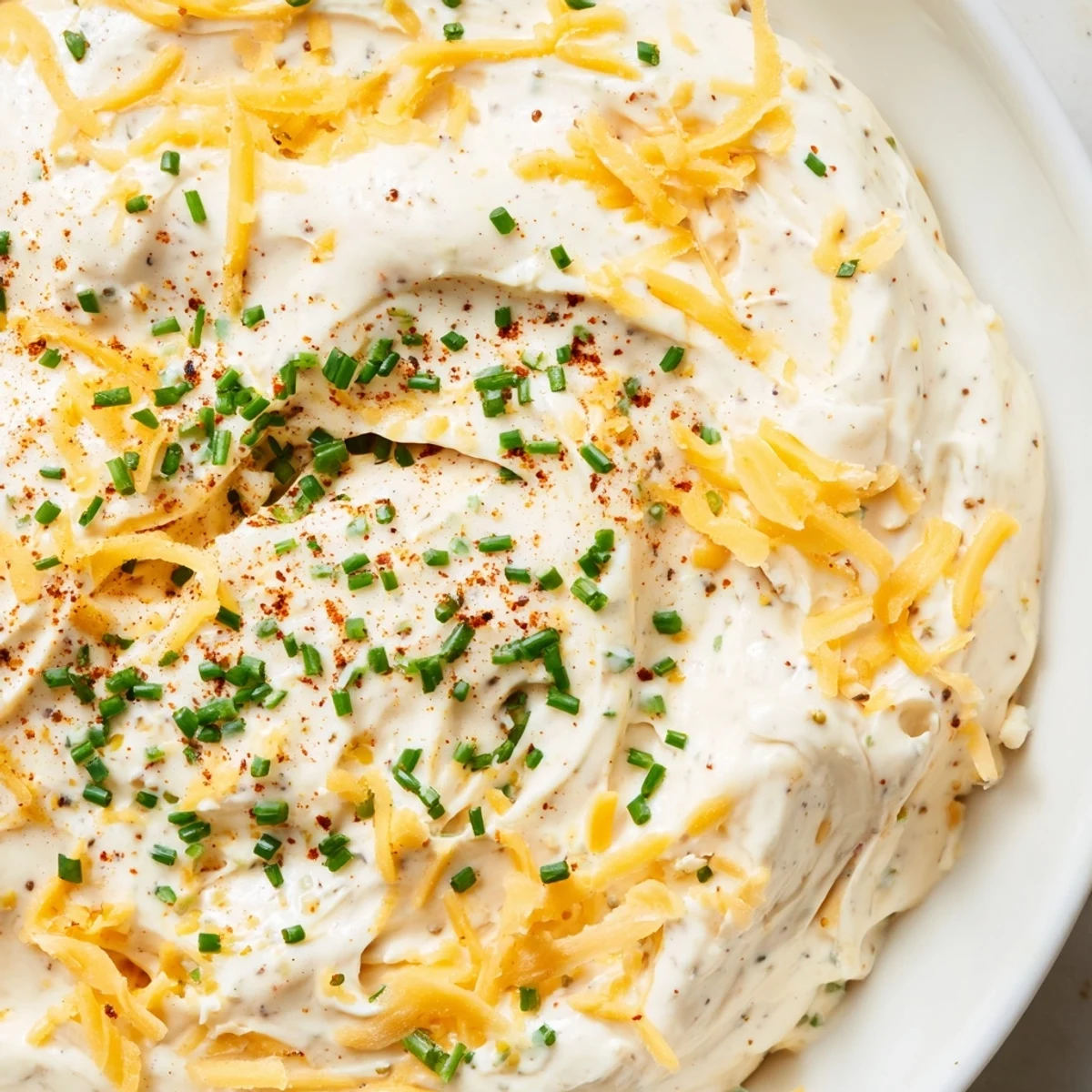 Golden cheesy savory pretzel dip featuring Dijon mustard and garlic powder, garnished with green onions for party appetizers