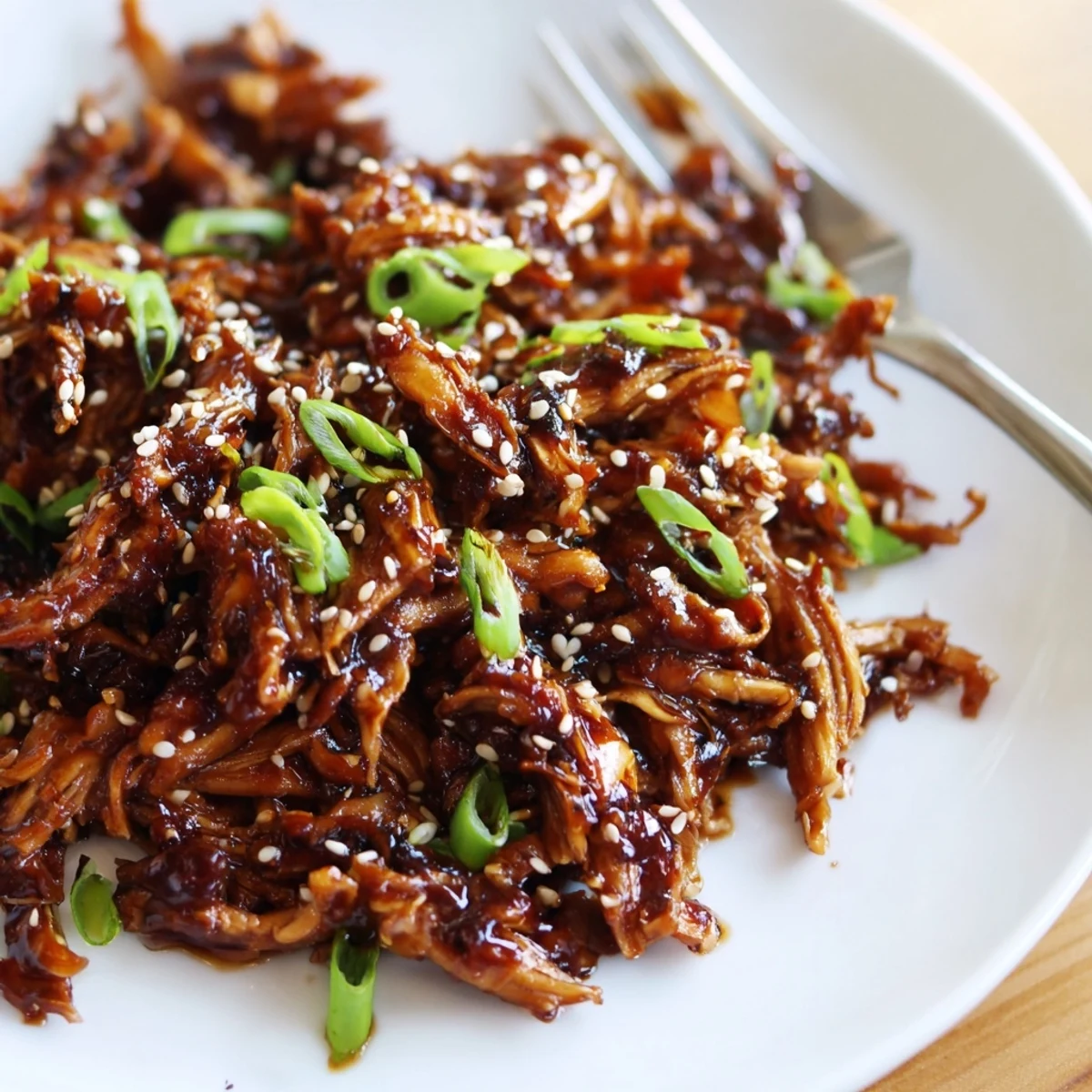 Golden brown Mongolian chicken slow cooked to perfection in a rich sweet and savory glaze with sesame seeds and green onions