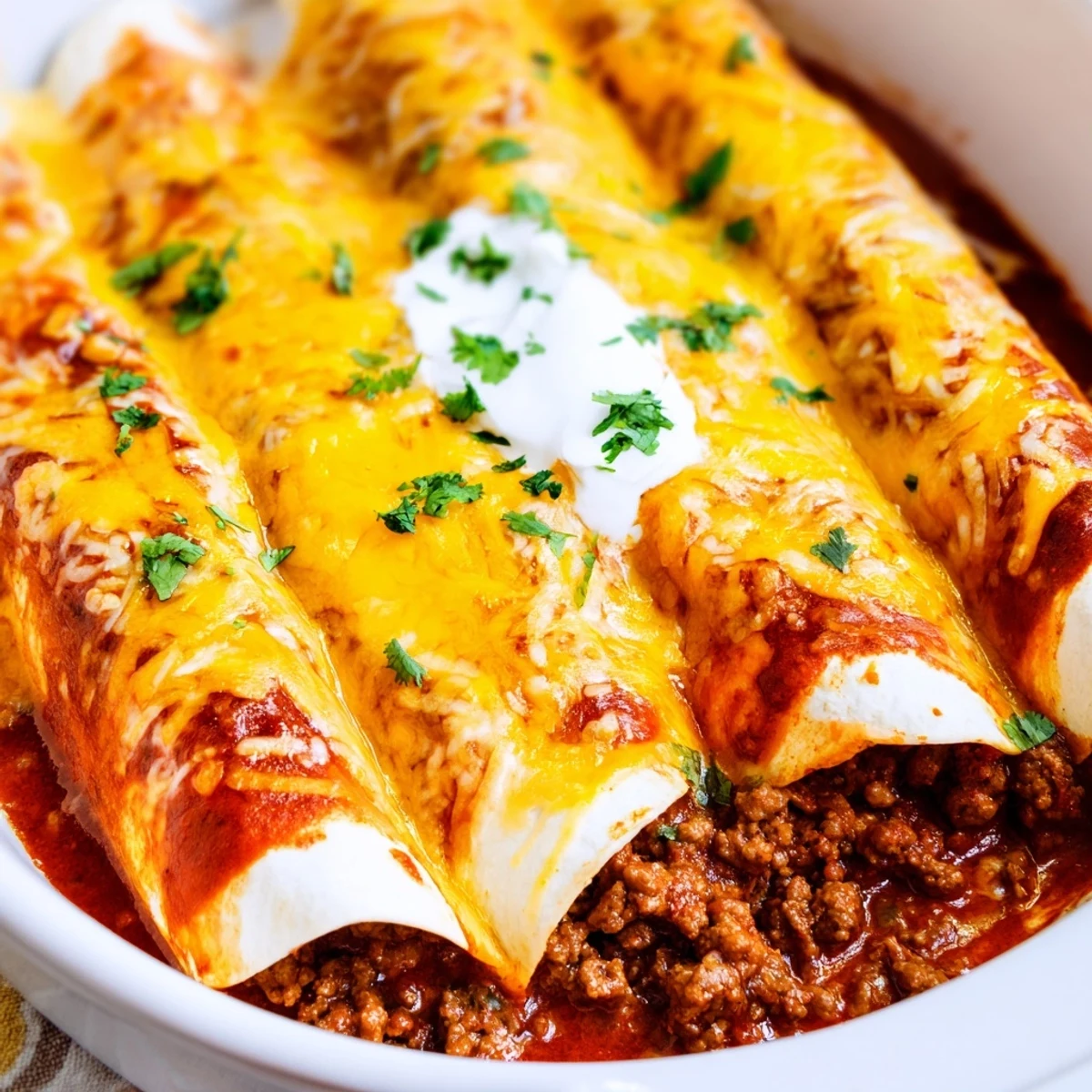 Golden tortilla rolls filled with seasoned ground beef and oozing melted Mexican cheese blend