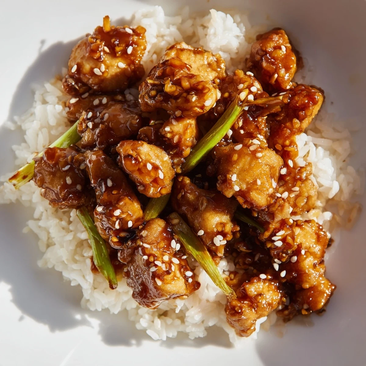 Homemade Mongolian chicken recipe featuring crispy coated chicken in thick caramelized soy ginger glaze