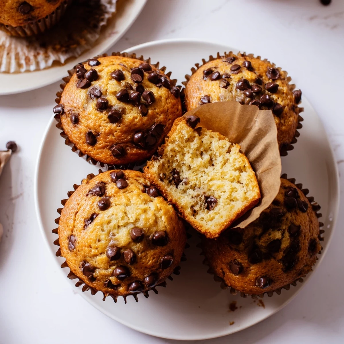 Freshly baked chocolate chip muffins cooling on wire rack with streusel crumb topping