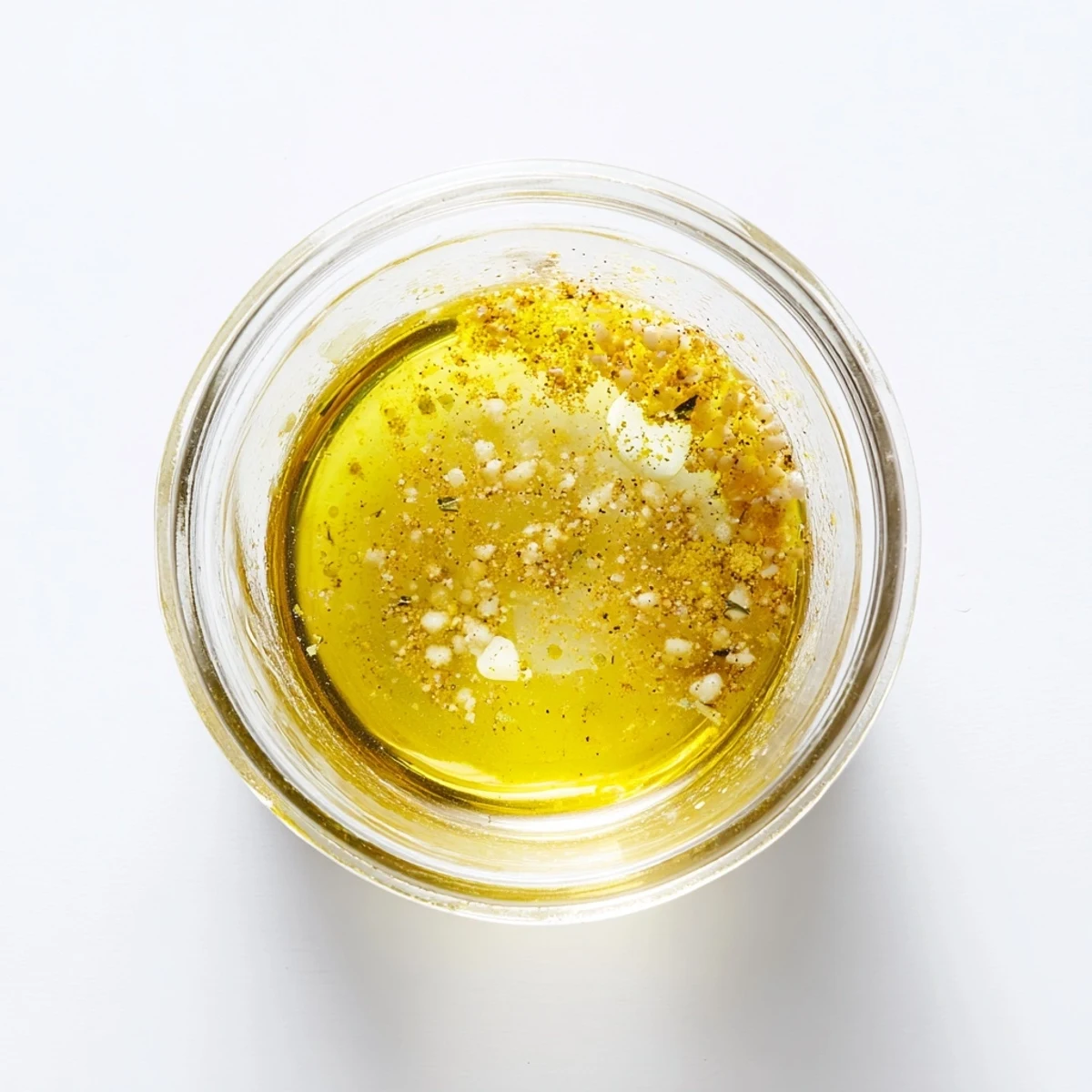 Creamy easy lemon vinaigrette dressing in white bowl with olive oil and fresh lemon slices