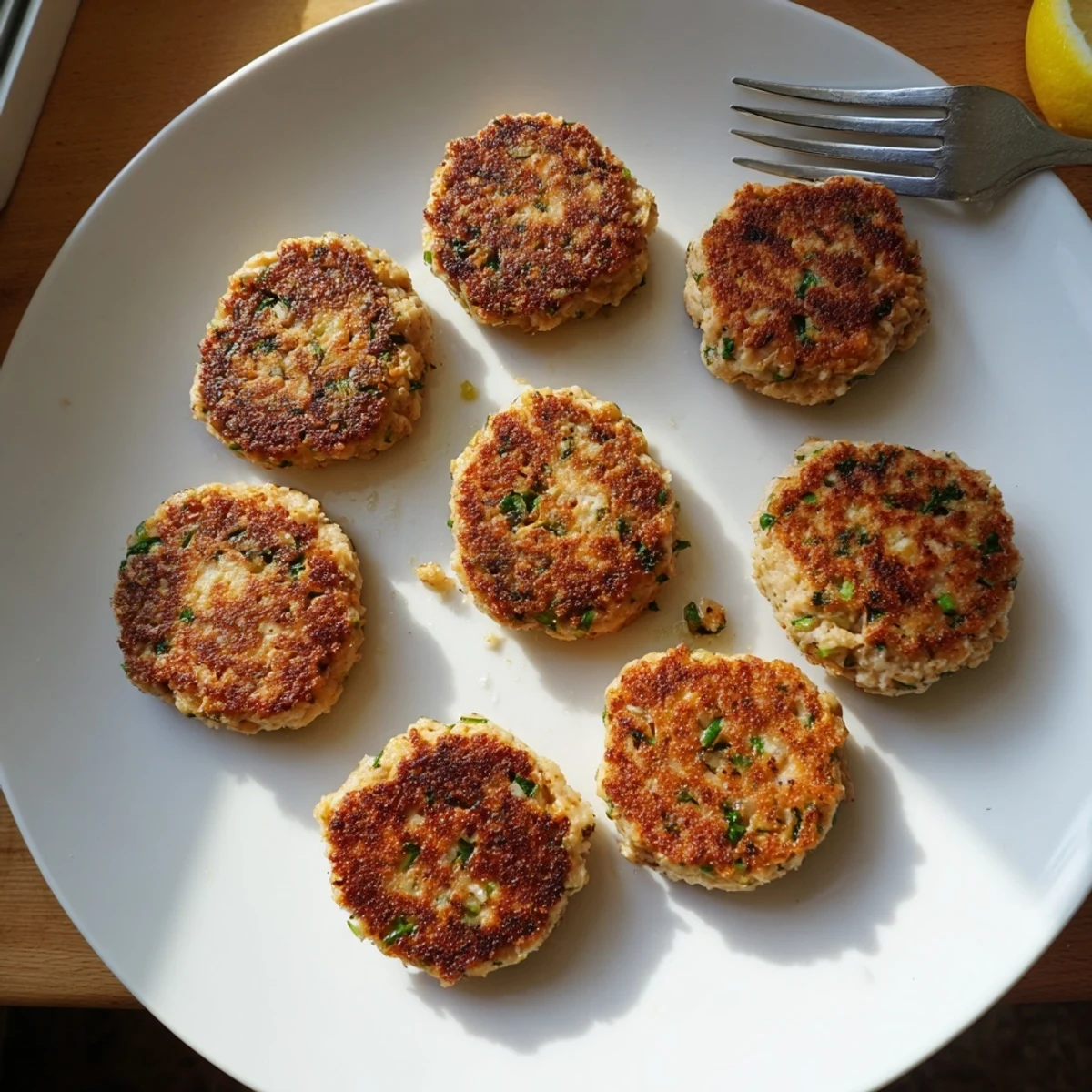 Golden brown crispy tuna cakes pan-fried to perfection with fresh herbs and tender texture inside