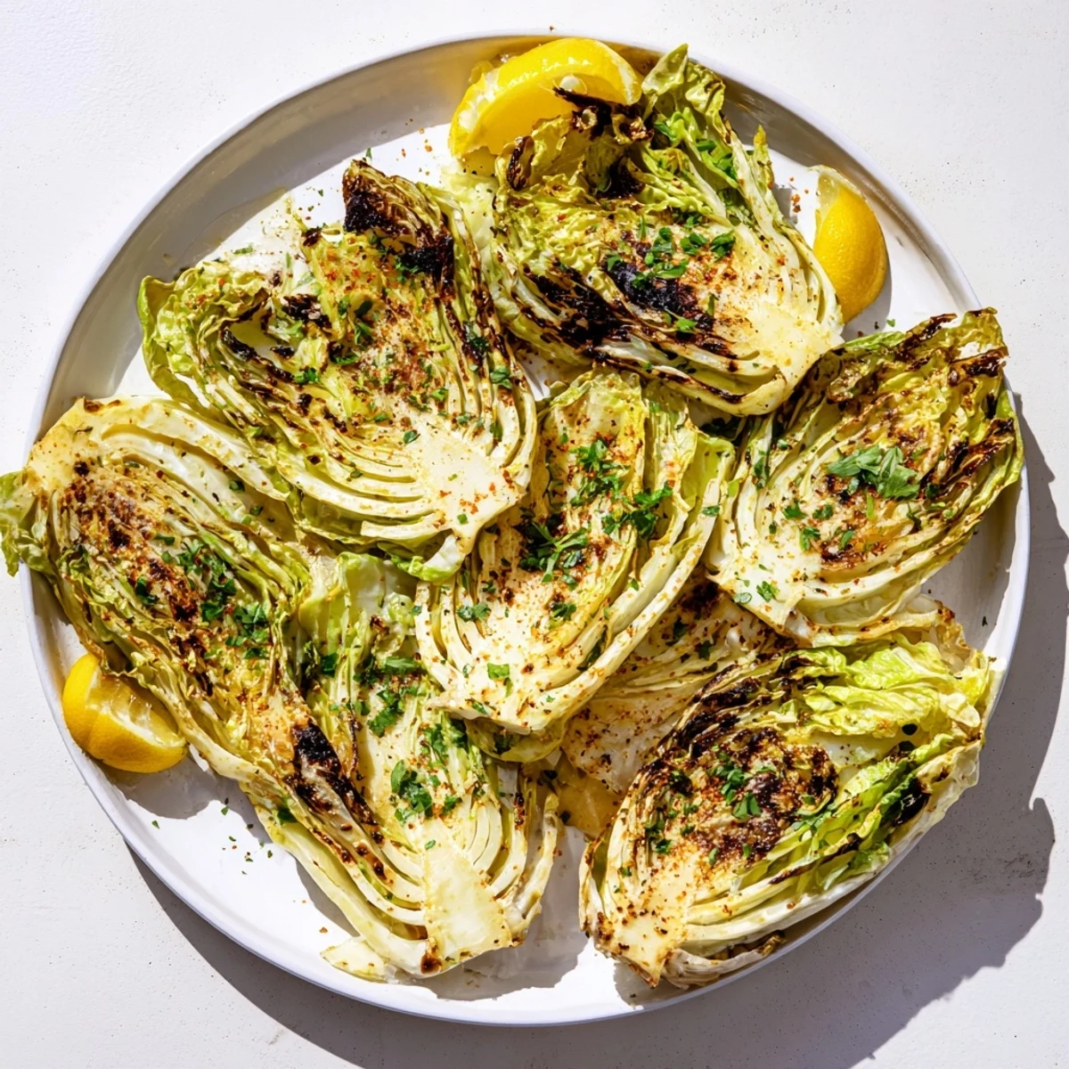 Thick slices of green cabbage roasted until tender and crispy, sprinkled with smoked paprika and fresh parsley