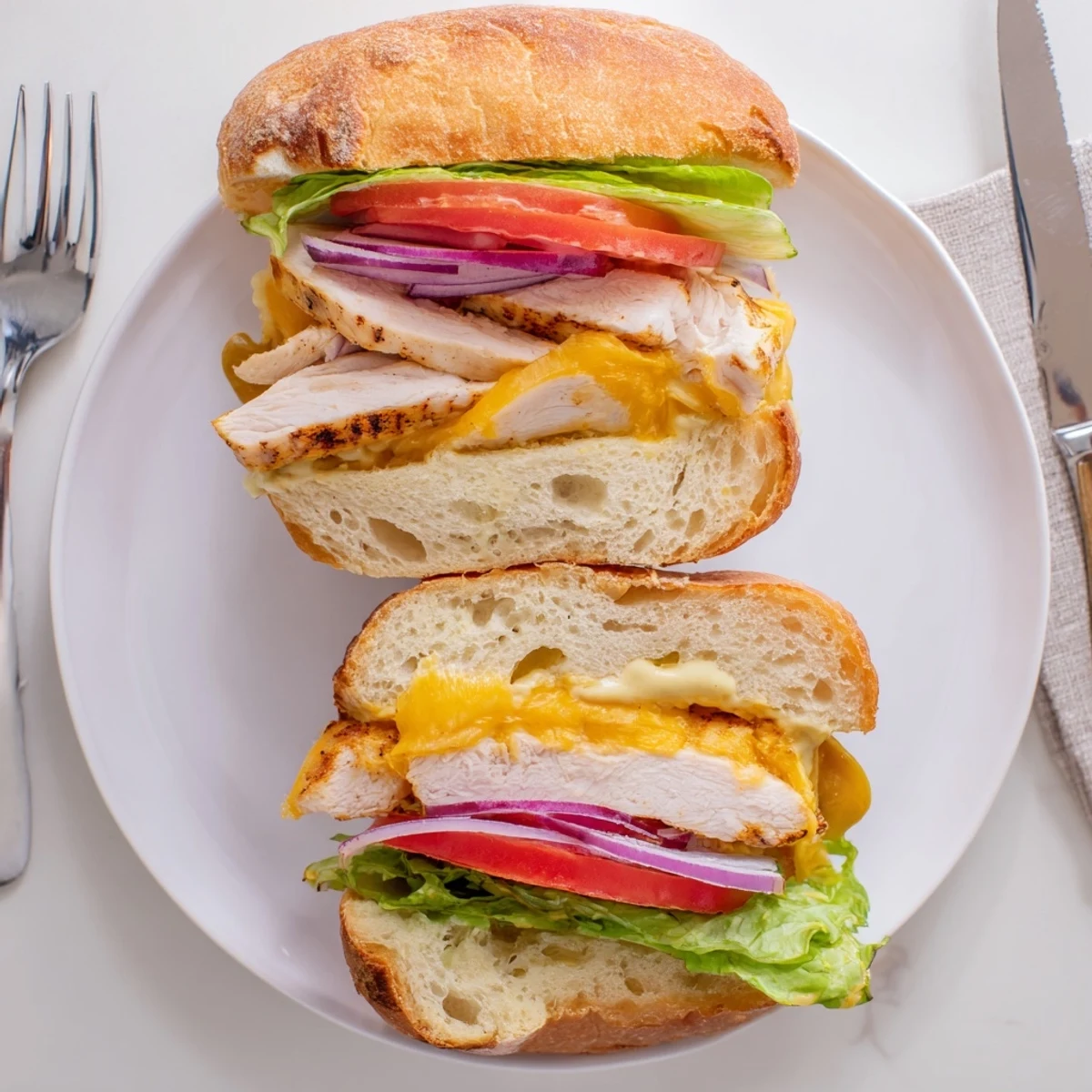 Savory cheesy grilled chicken sandwich featuring seasoned grilled breast meat, gooey melted cheese slice, and tangy mustard sauce