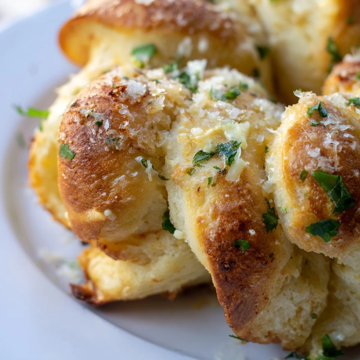 Warm gluten-free garlic knots topped with grated Parmesan and chopped herbs