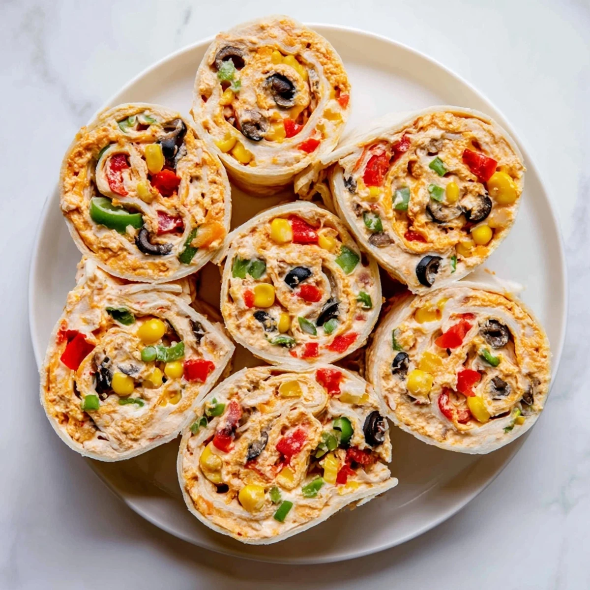 Tasty Taco Cream Cheese Pinwheels rolled with peppers, olives, and melted cheddar