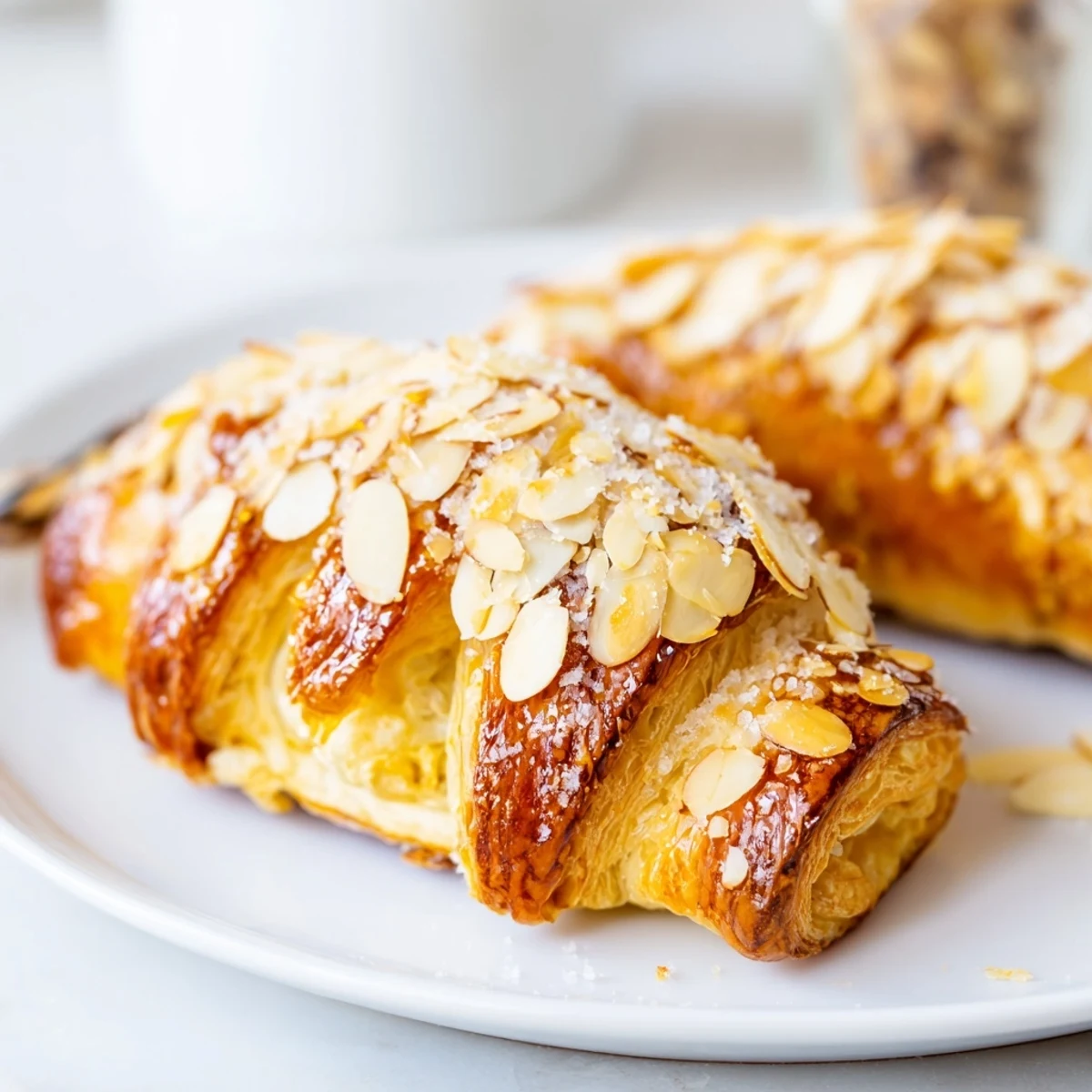Golden almond bear claw pastry with puff pastry layers and almond filling