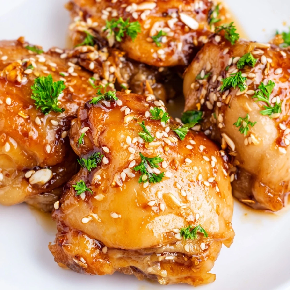Weeknight dinner featuring honey garlic chicken with glossy sauce paired with paprika roasted sweet potatoes