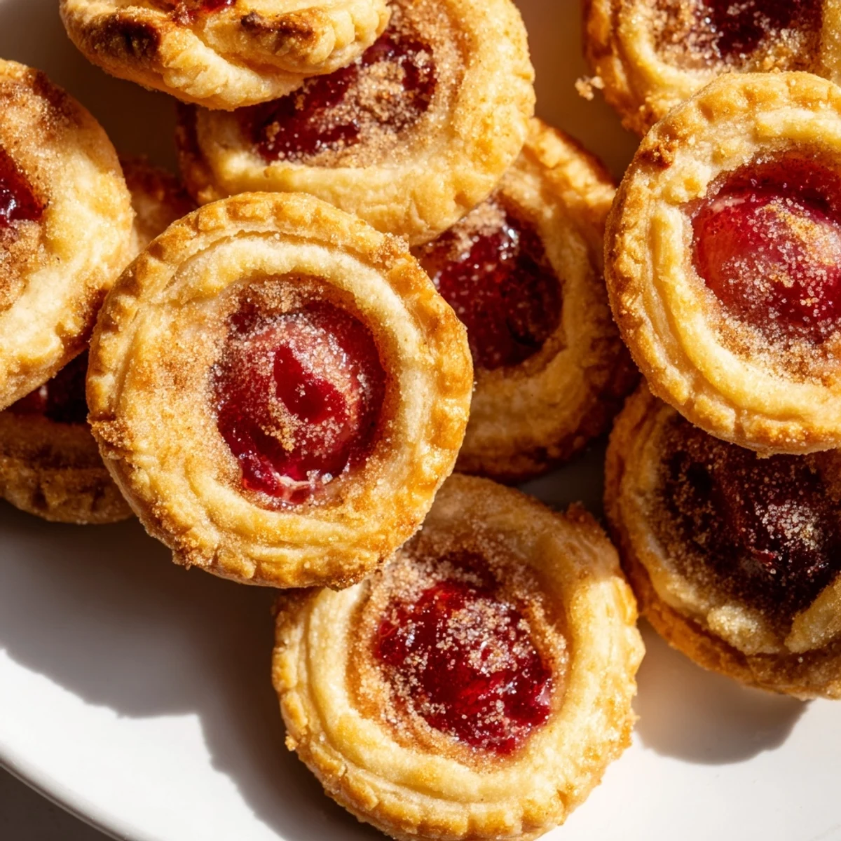 Golden cherry pie bites with flaky buttery crust and cinnamon sugar topping