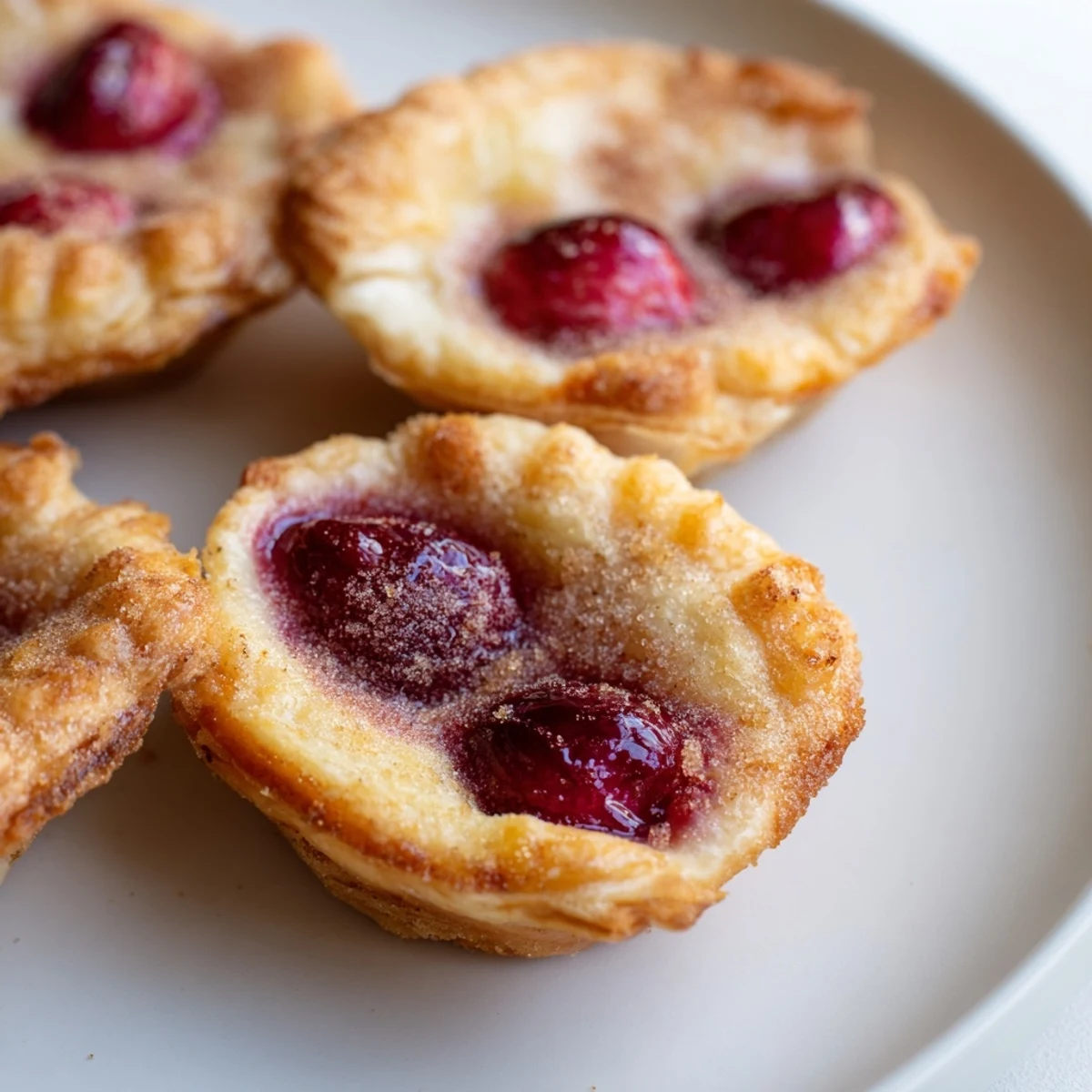 Buttery cherry pie bites sprinkled with cinnamon sugar on a serving platter