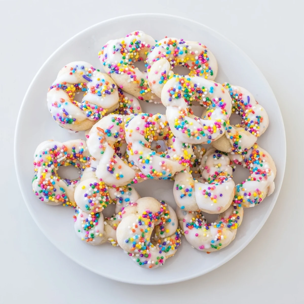 Batch of freshly baked Italian Easter cookies arranged on a wire rack with thick white glaze