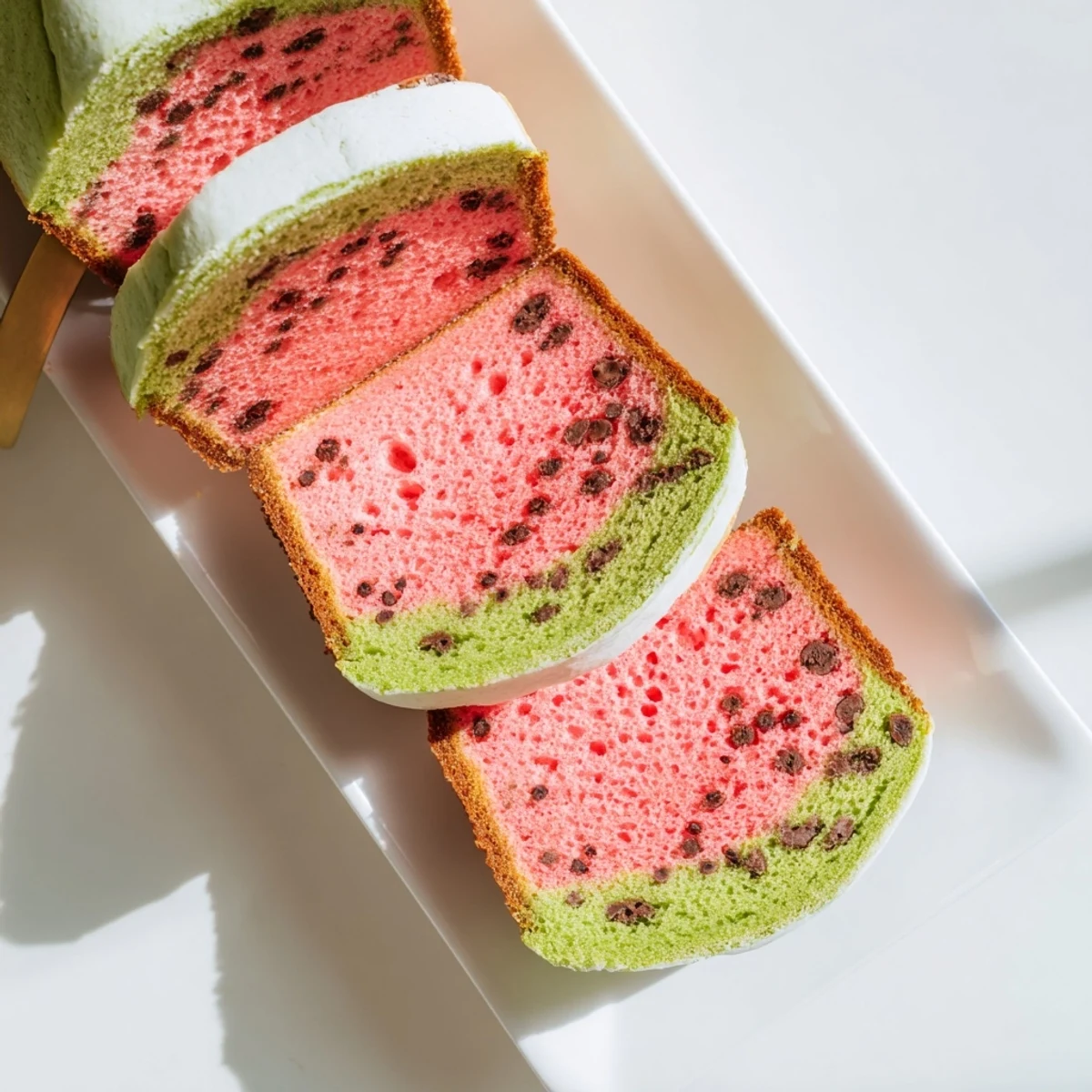 Soft watermelon bread with tender crumb and subtle fruity flavor served sliced on a summer platter for gatherings