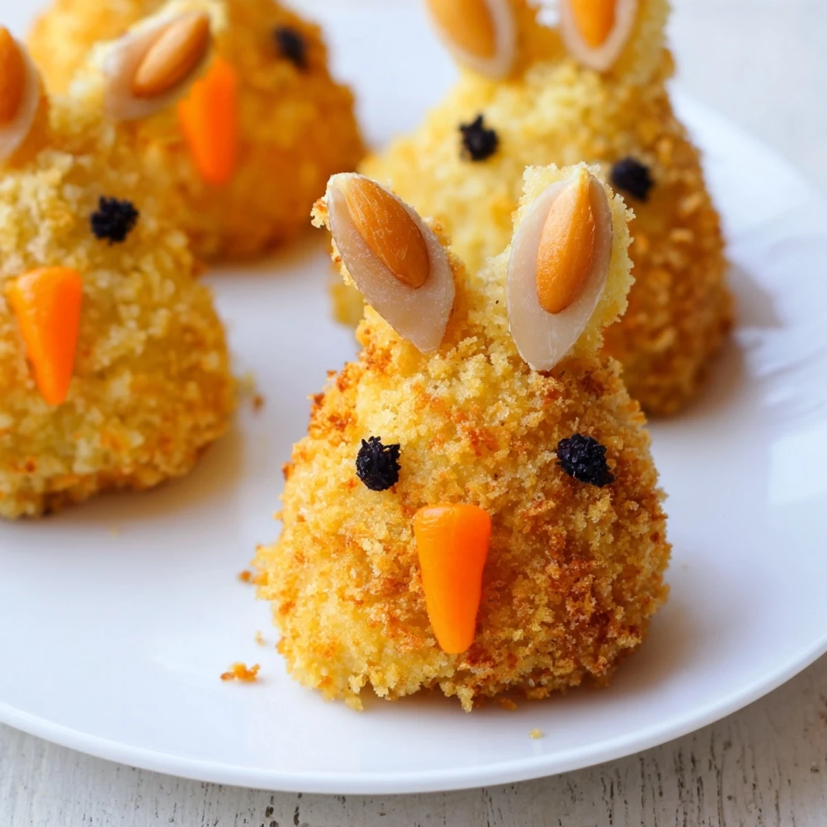 Golden Easter Bunny potato croquettes arranged on a festive serving platter with carrot garnish