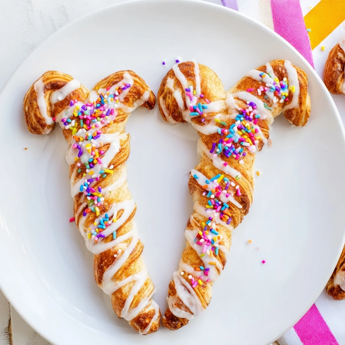 Fluffy puff pastry Easter Bunny Twists shaped like cute ears with cinnamon sugar coating