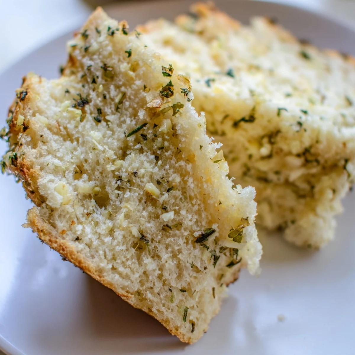 Golden garlic and herb bread loaf fresh from the oven with a crispy crust