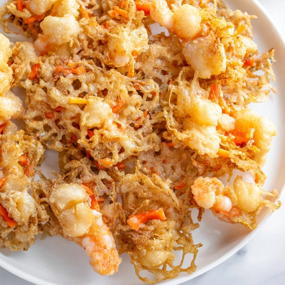 Ukoy Filipino shrimp fritters drizzled with spicy vinegar dipping sauce ready to serve