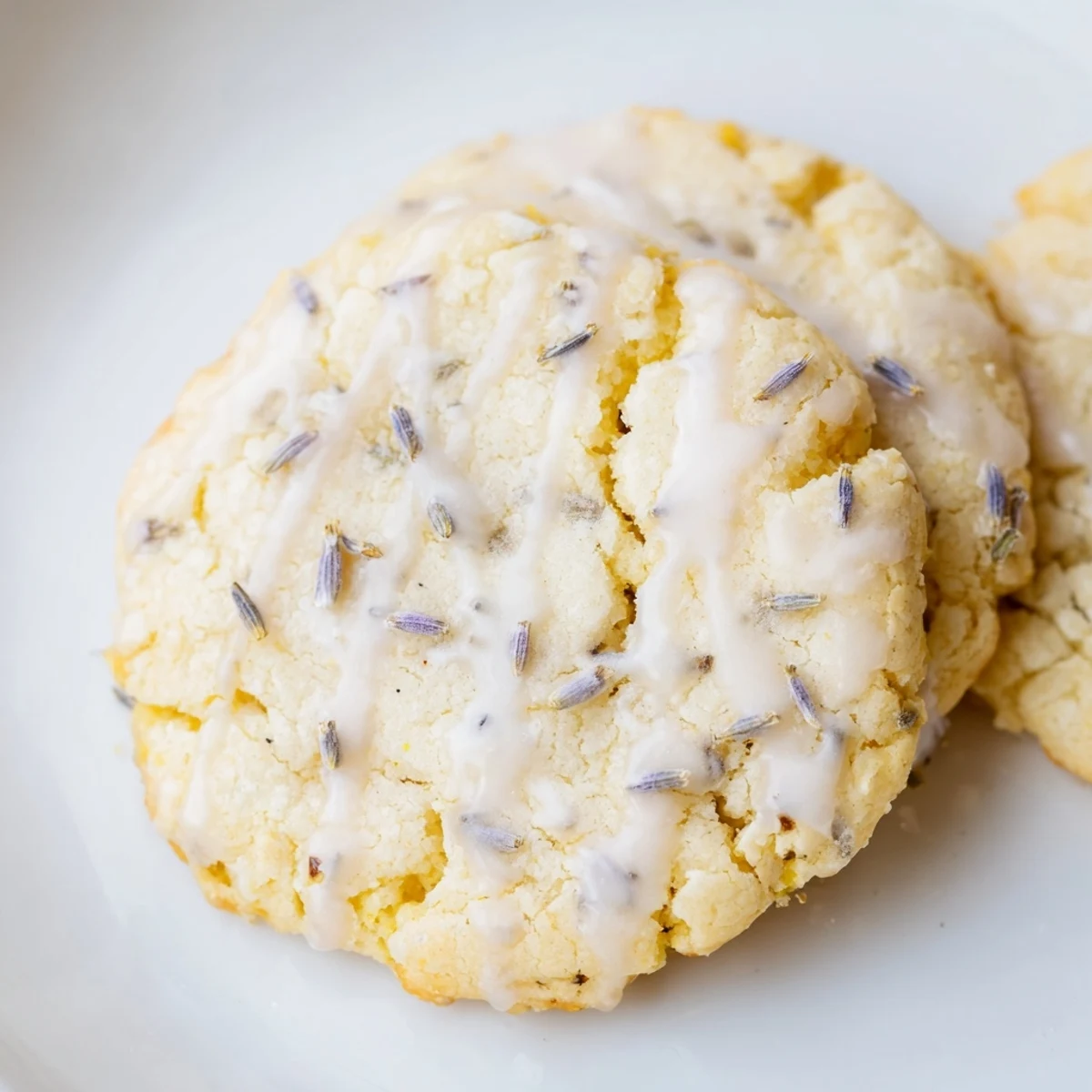 Chewy lemon lavender cookies topped with sweet citrus glaze and scattered lavender buds