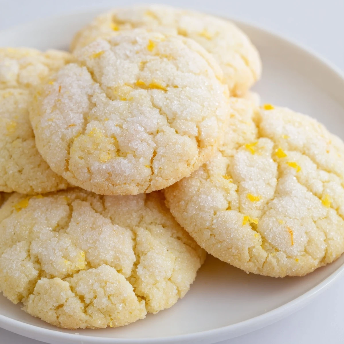 Golden lemon sugar cookies with sparkling sugar coating on a rustic baking sheet