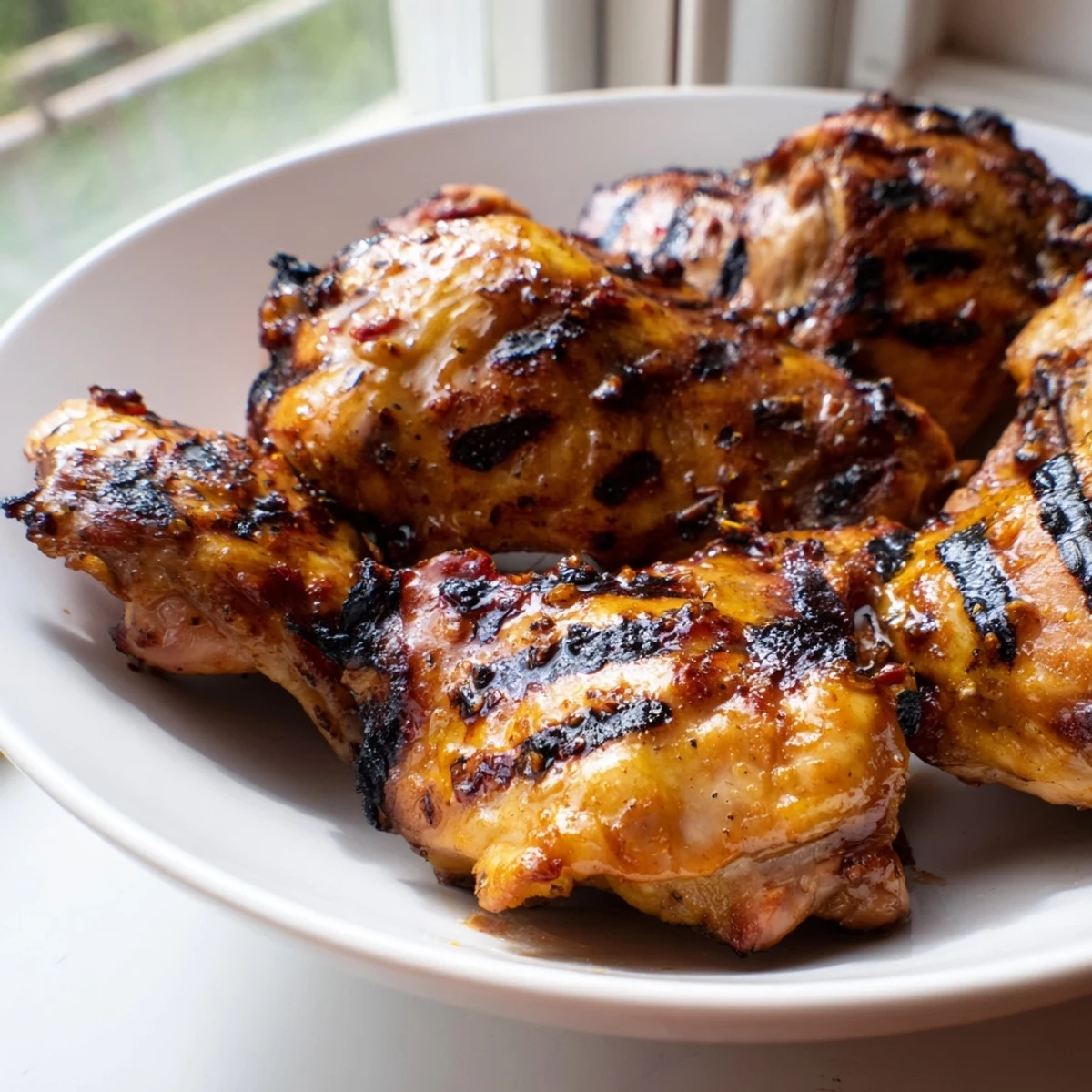 Golden brown killer chicken thigh marinade creates crispy skin with juicy tender meat inside